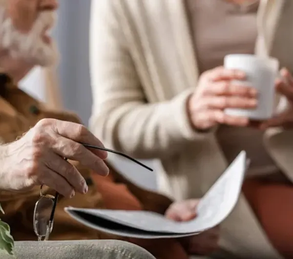 Drinking coffee in aged care home
